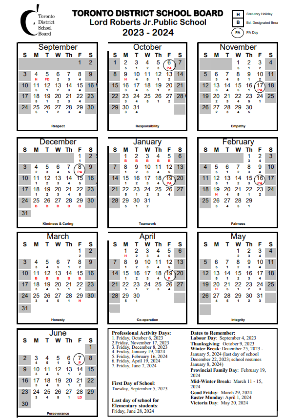 School calendar 2023